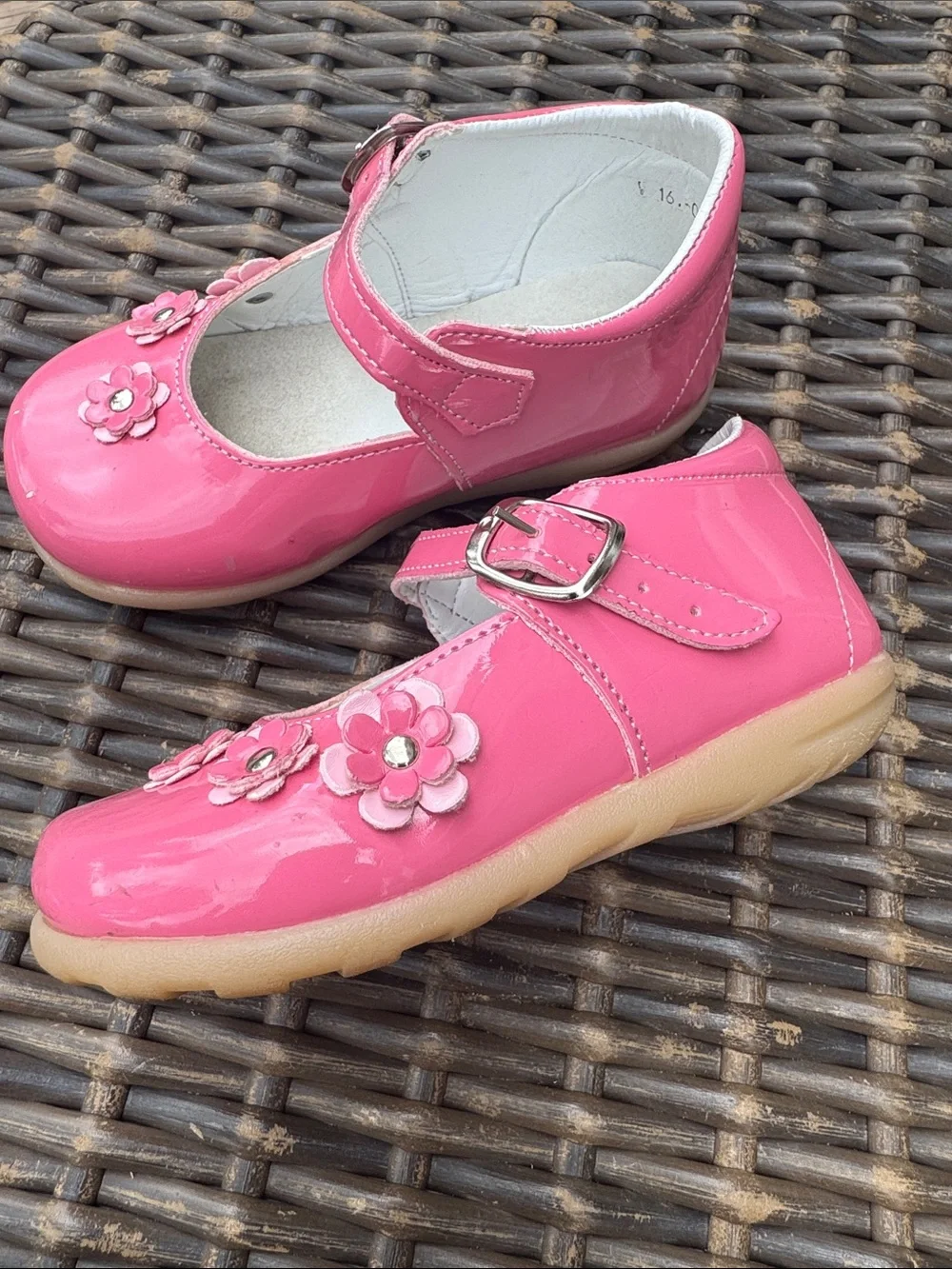Girls Pink Mary Jane Dress Shoes with Flower Accent